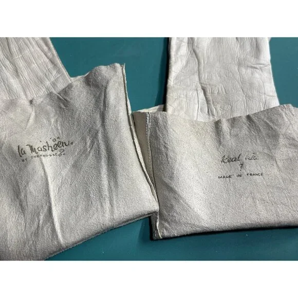 VTG La Masheen Real Kid Leather Ivory Womens Unlined Gloves Long Elegant Vintage - Picture 3 of 3